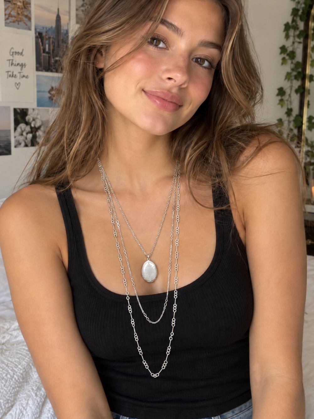 Silver Multi-Layer locket Necklace - Women Jewelry